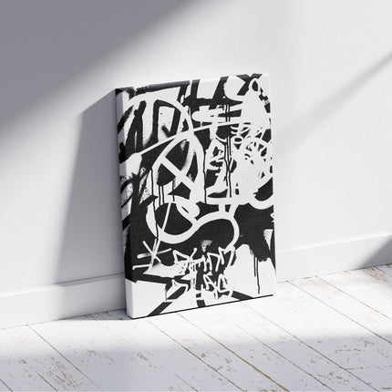 White & Black Punk Graffiti Text - Framed Canvas Wall Art Print