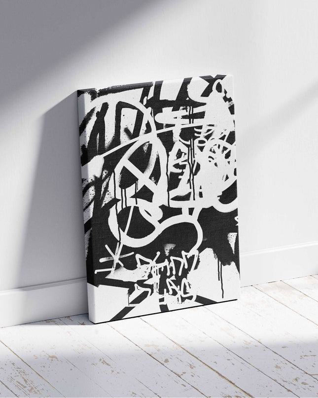 White & Black Punk Graffiti Text - Framed Canvas Wall Art Print