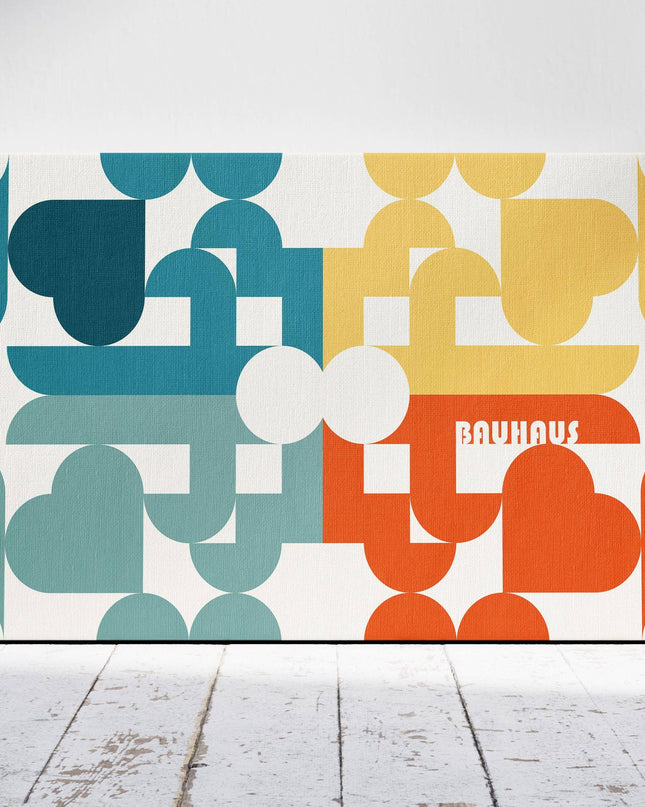 Abstract Bauhaus Bold Geometric Colours - Framed Canvas Wall Art Print