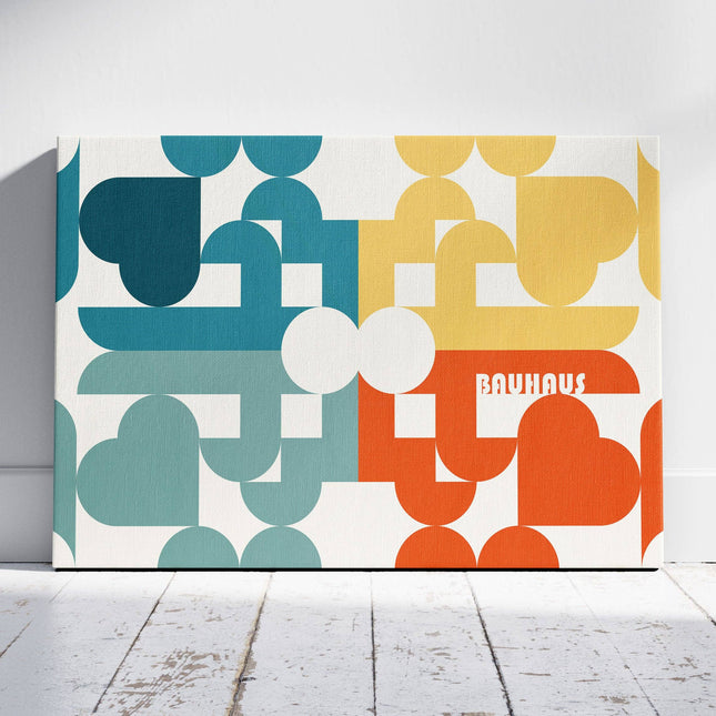 Abstract Bauhaus Bold Geometric Colours - Framed Canvas Wall Art Print