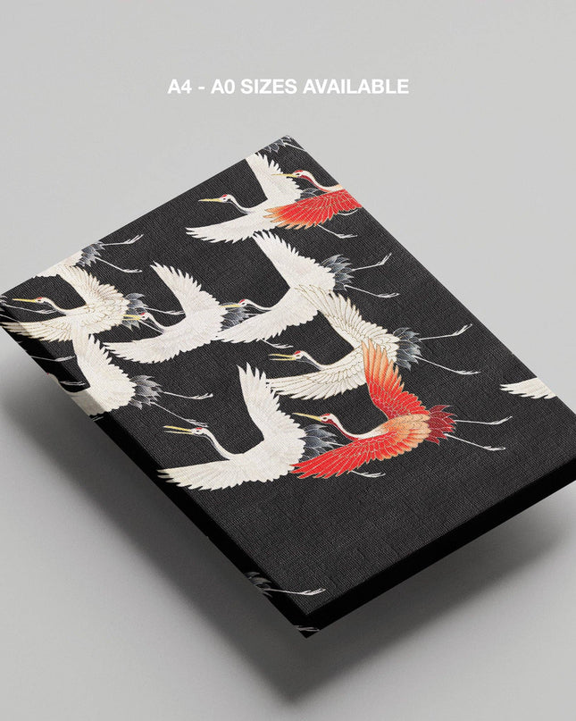 Furisode with a Myriad of Flying Cranes - Framed Canvas Wall Art Print