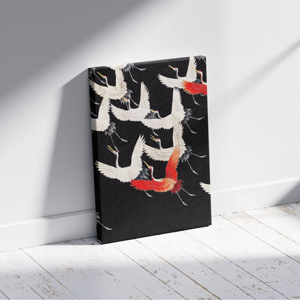 Furisode with a Myriad of Flying Cranes - Framed Canvas Wall Art Print