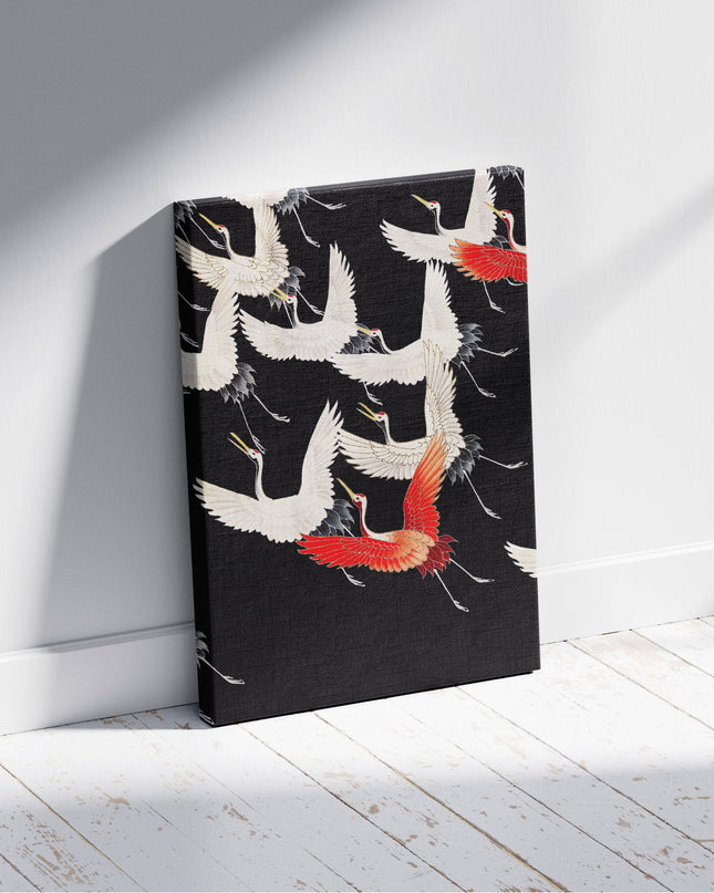 Furisode with a Myriad of Flying Cranes - Framed Canvas Wall Art Print