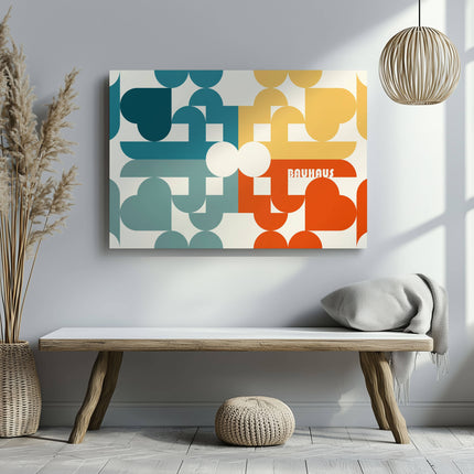 Abstract Bauhaus Bold Geometric Colours - Framed Canvas Wall Art Print