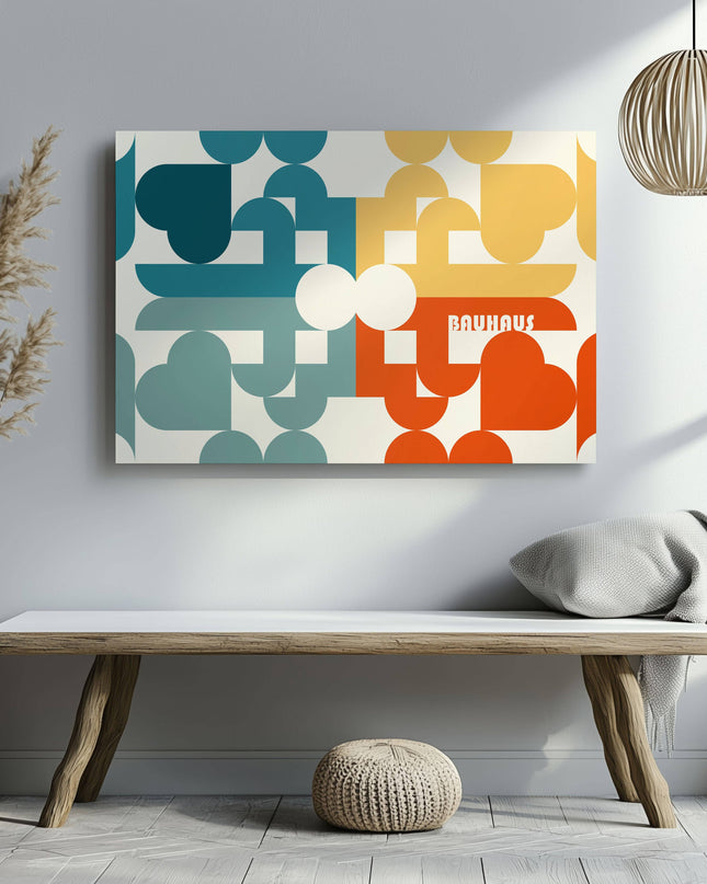 Abstract Bauhaus Bold Geometric Colours - Framed Canvas Wall Art Print