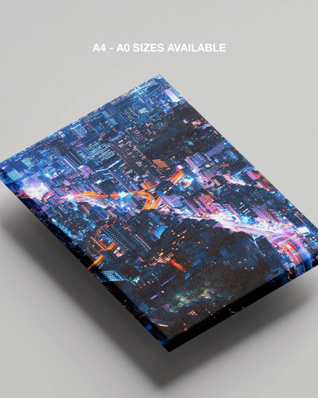 Neon Lights Cityscape NYC - Framed Canvas Wall Art Print