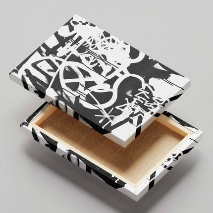 White & Black Punk Graffiti Text - Framed Canvas Wall Art Print