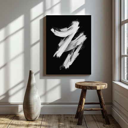 Monochrome Brushstroke Harmony - Framed Canvas Wall Art Print