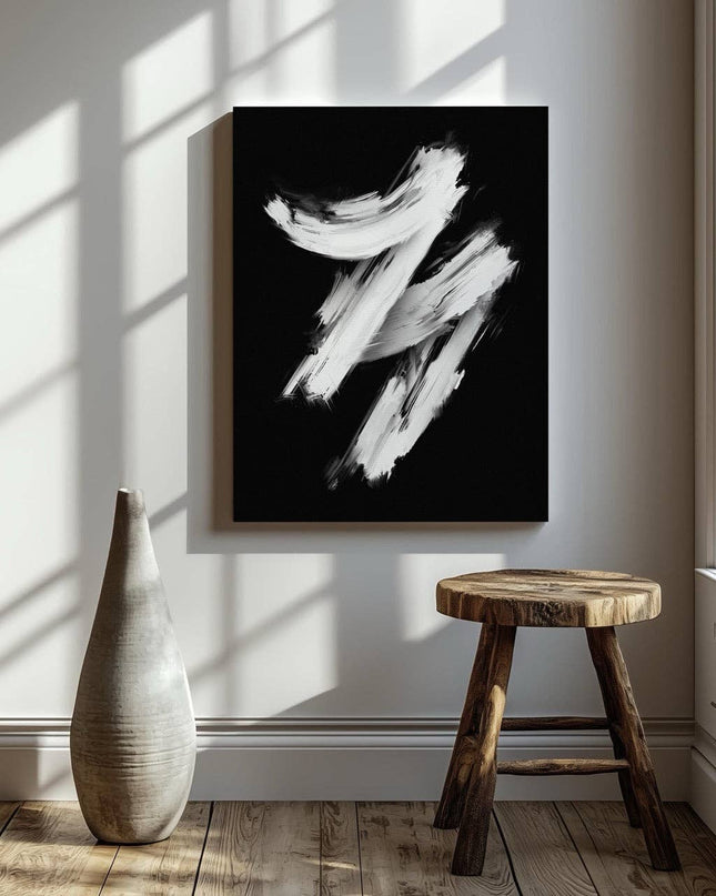 Monochrome Brushstroke Harmony - Framed Canvas Wall Art Print