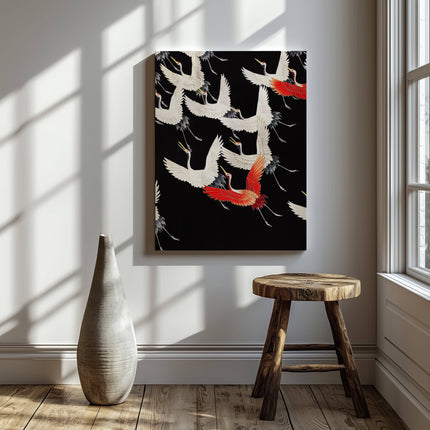 Furisode with a Myriad of Flying Cranes - Framed Canvas Wall Art Print