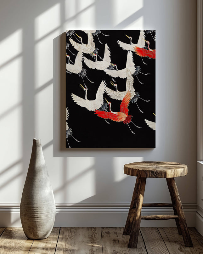 Furisode with a Myriad of Flying Cranes - Framed Canvas Wall Art Print