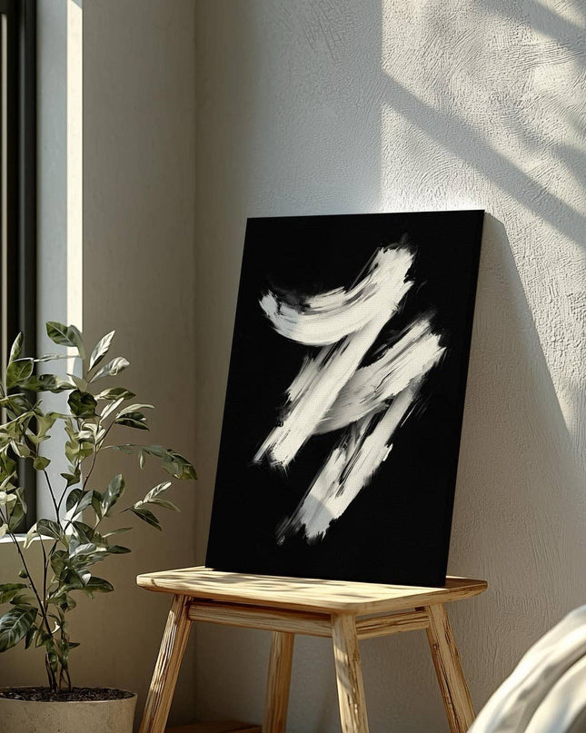 Monochrome Brushstroke Harmony - Framed Canvas Wall Art Print