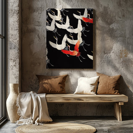 Furisode with a Myriad of Flying Cranes - Framed Canvas Wall Art Print