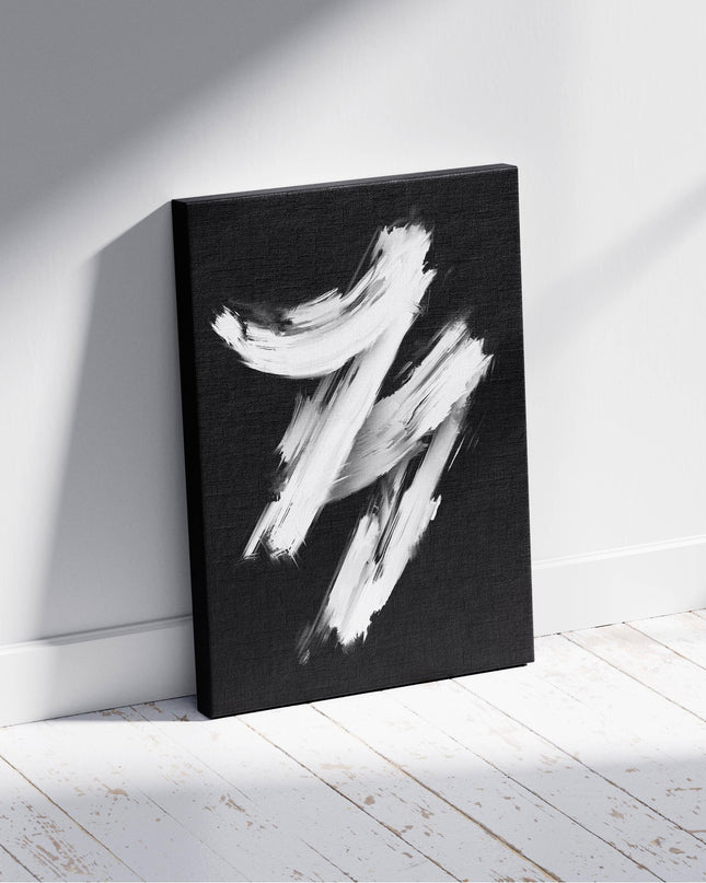 Monochrome Brushstroke Harmony - Framed Canvas Wall Art Print