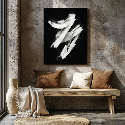 Monochrome Brushstroke Harmony - Framed Canvas Wall Art Print