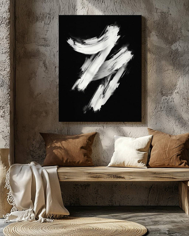 Monochrome Brushstroke Harmony - Framed Canvas Wall Art Print