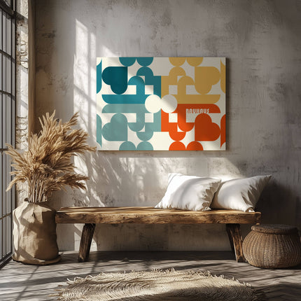 Abstract Bauhaus Bold Geometric Colours - Framed Canvas Wall Art Print