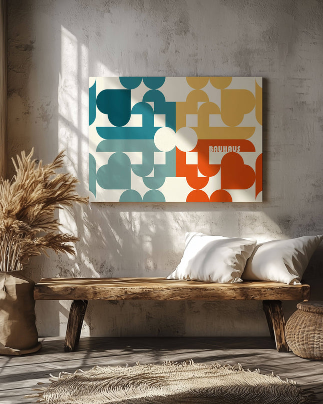 Abstract Bauhaus Bold Geometric Colours - Framed Canvas Wall Art Print