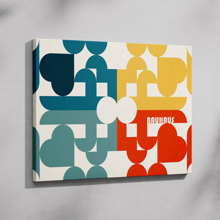 Abstract Bauhaus Bold Geometric Colours - Framed Canvas Wall Art Print