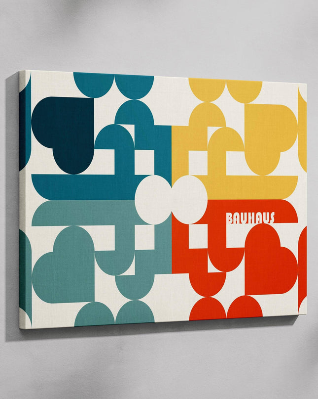 Abstract Bauhaus Bold Geometric Colours - Framed Canvas Wall Art Print