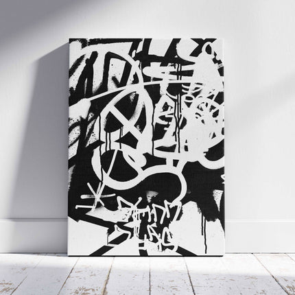 White & Black Punk Graffiti Text - Framed Canvas Wall Art Print