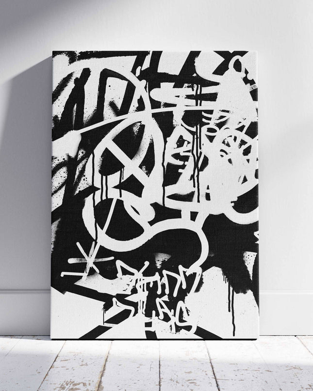 White & Black Punk Graffiti Text - Framed Canvas Wall Art Print
