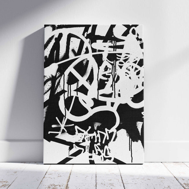 White & Black Punk Graffiti Text - Framed Canvas Wall Art Print