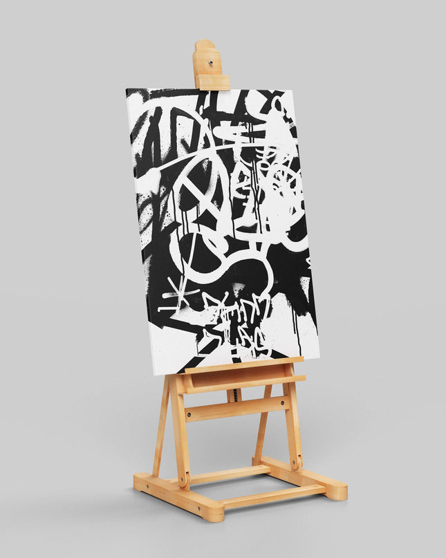 White & Black Punk Graffiti Text - Framed Canvas Wall Art Print