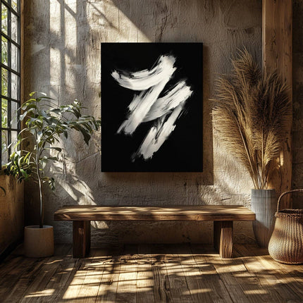 Monochrome Brushstroke Harmony - Framed Canvas Wall Art Print