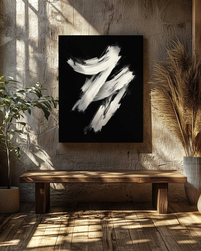 Monochrome Brushstroke Harmony - Framed Canvas Wall Art Print