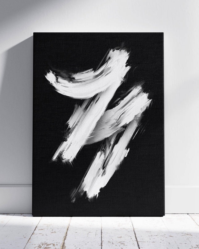 Monochrome Brushstroke Harmony - Framed Canvas Wall Art Print
