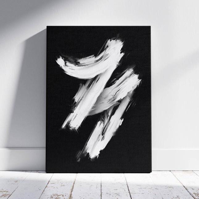 Monochrome Brushstroke Harmony - Framed Canvas Wall Art Print