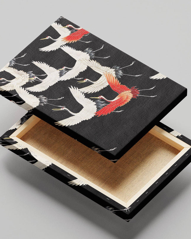 Furisode with a Myriad of Flying Cranes - Framed Canvas Wall Art Print
