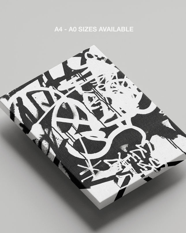 White & Black Punk Graffiti Text - Framed Canvas Wall Art Print