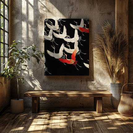 Furisode with a Myriad of Flying Cranes - Framed Canvas Wall Art Print