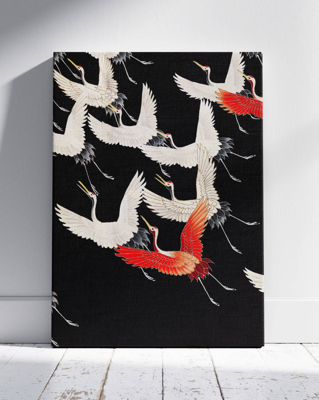 Furisode with a Myriad of Flying Cranes - Framed Canvas Wall Art Print