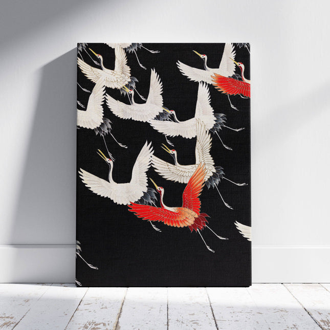 Furisode with a Myriad of Flying Cranes - Framed Canvas Wall Art Print